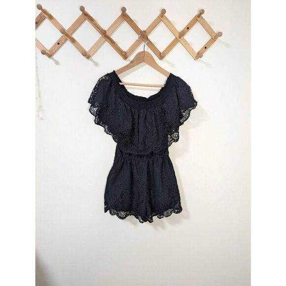 Abercrombie & Fitch Black Ruffle Lace Romper - Size XS - Picture 1 of 7